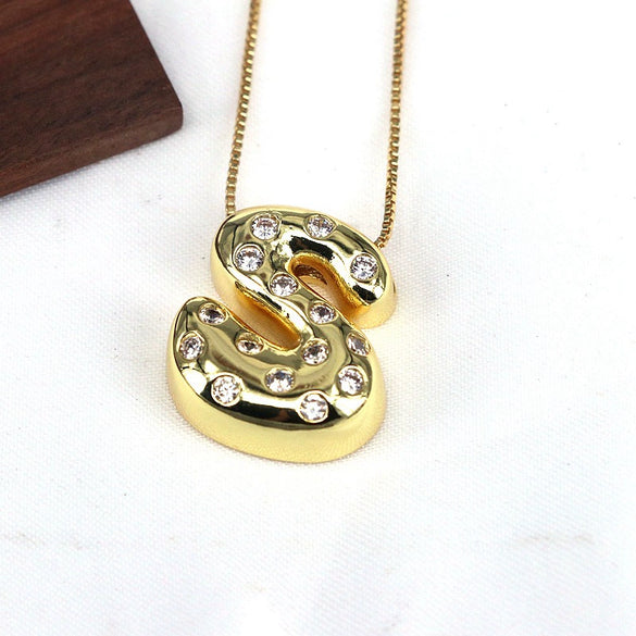 Wholesale Jewelry Cute Gold Plated Balloon Bubble Pendant Snake Chain Necklace Copper Alloy With Zircon Inlay And Letter Pattern