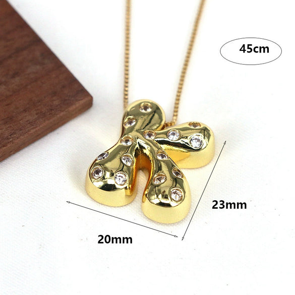 Wholesale Jewelry Cute Gold Plated Balloon Bubble Pendant Snake Chain Necklace Copper Alloy With Zircon Inlay And Letter Pattern