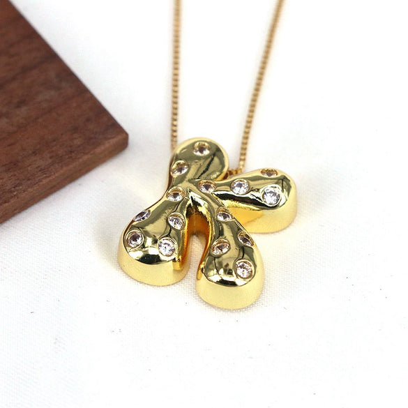Wholesale Jewelry Cute Gold Plated Balloon Bubble Pendant Snake Chain Necklace Copper Alloy With Zircon Inlay And Letter Pattern