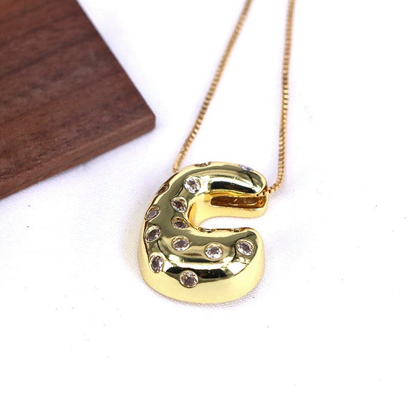 Wholesale Jewelry Cute Gold Plated Balloon Bubble Pendant Snake Chain Necklace Copper Alloy With Zircon Inlay And Letter Pattern
