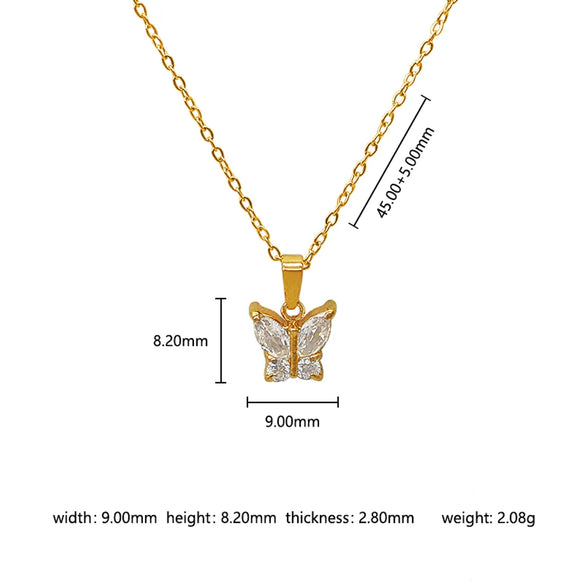 Wholesale Jewelry Cute Lady Sweet Animal Heart Shape Butterfly 302 Stainless Steel 304 Stainless Steel 316 Stainless Steel  Zircon 18K Gold Plated Inlay Pendant Necklace