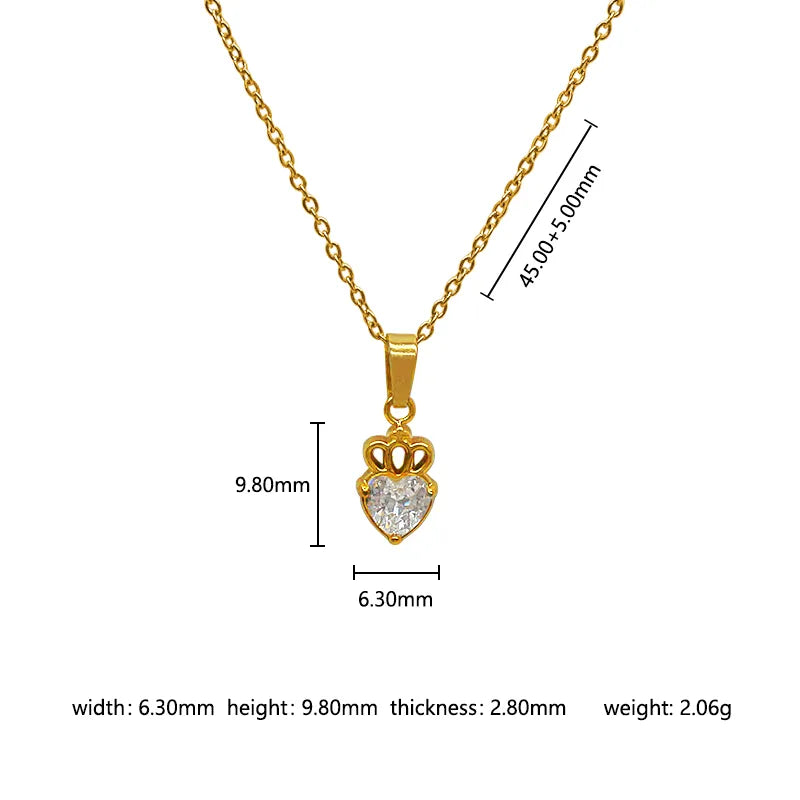 Wholesale Jewelry Cute Lady Sweet Heart Shape 302 Stainless Steel 304 Stainless Steel 316 Stainless Steel  Zircon 18K Gold Plated Inlay Pendant Necklace