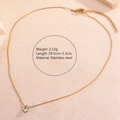 Wholesale Jewelry Cute Modern Style Sweet Geometric Round Water Droplets 304 Stainless Steel Artificial Rhinestones 18K Gold Plated Inlay Pendant Necklace