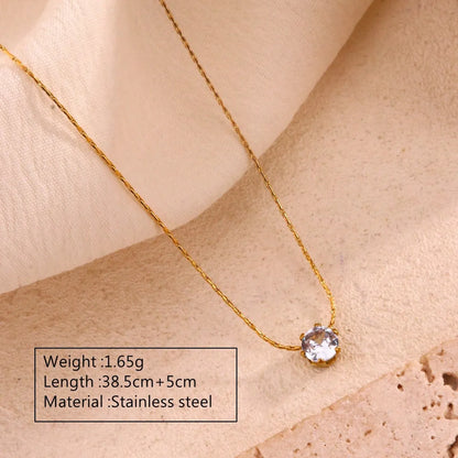 Wholesale Jewelry Cute Modern Style Sweet Geometric Round Water Droplets 304 Stainless Steel Artificial Rhinestones 18K Gold Plated Inlay Pendant Necklace