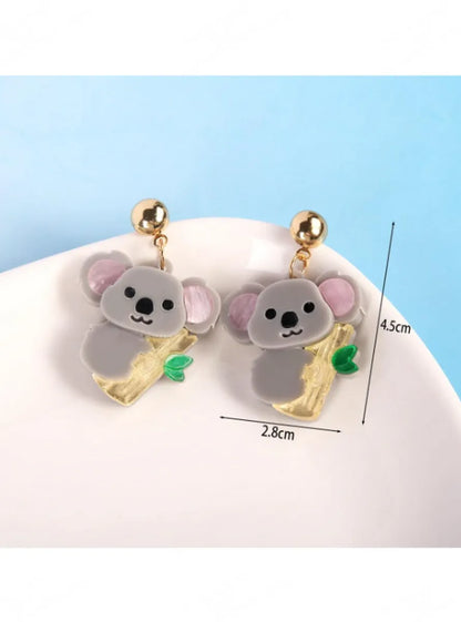 1 Pair Cute Panda Bamboo Layered Patchwork Arylic Silica Gel Drop Earrings