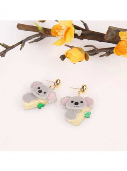 1 Pair Cute Panda Bamboo Layered Patchwork Arylic Silica Gel Drop Earrings