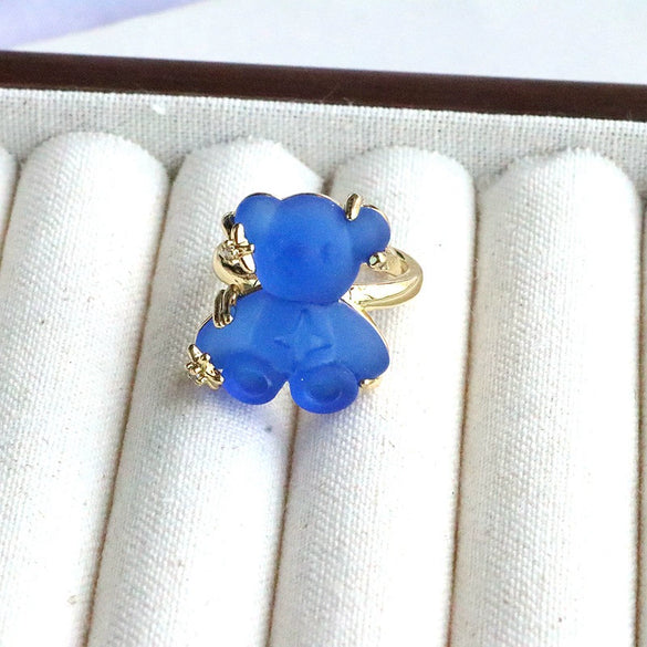 Wholesale Jewelry Cute Resin Animal Bear Inlaid Zirconium Electroplated Open Ring For Women