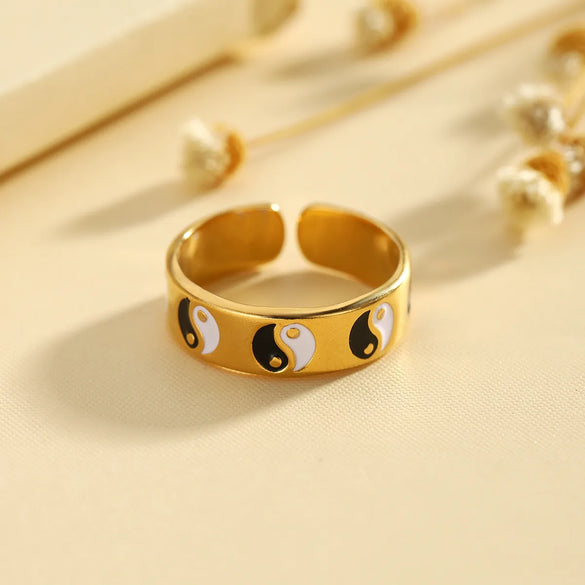 Wholesale Jewelry Cute Romantic Pastoral Leaves Heart Shape Snake 304 Stainless Steel 18K Gold Plated Enamel Rings