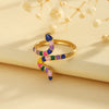 Wholesale Jewelry Cute Romantic Pastoral Leaves Heart Shape Snake 304 Stainless Steel 18K Gold Plated Enamel Rings