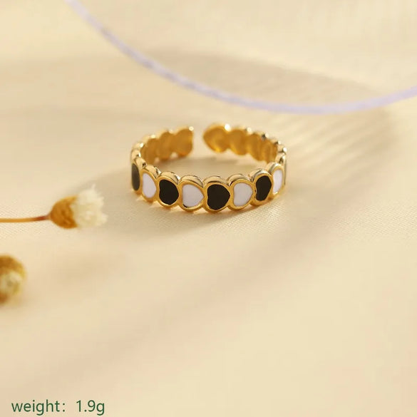 Wholesale Jewelry Cute Romantic Pastoral Leaves Heart Shape Snake 304 Stainless Steel 18K Gold Plated Enamel Rings