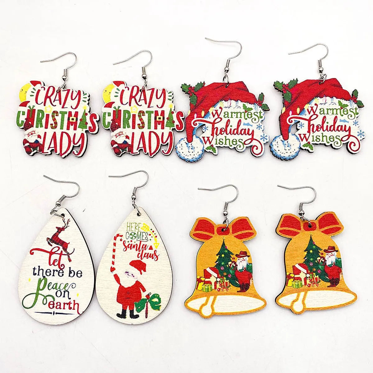 Wholesale Jewelry Cute Santa Claus Christmas Socks Letter Wood Drop Earrings