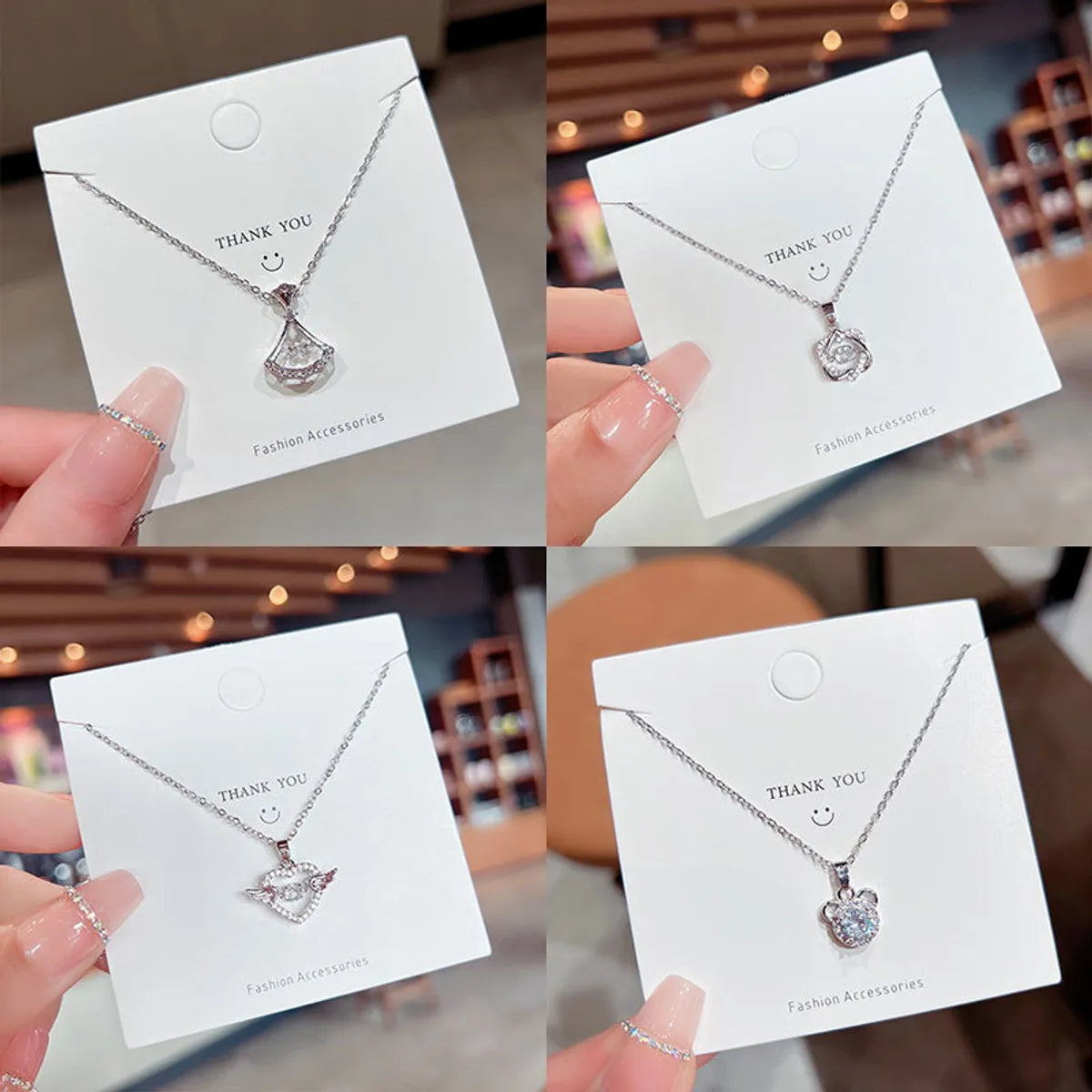 Wholesale Jewelry Cute Shiny Geometric Star Heart Shape Titanium Steel Zircon Inlay Pendant Necklace