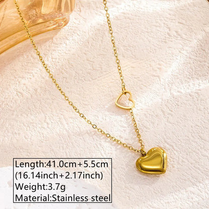 Wholesale Jewelry Cute Simple Style Commute Heart Shape 304 Stainless Steel 18K Gold Plated Plating Pendant Necklace