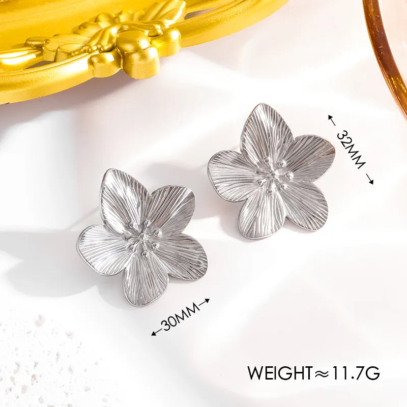 Wholesale Jewelry Cute Simple Style Roman Style Flower 304 Stainless Steel 18K Gold Plated Earrings Necklace