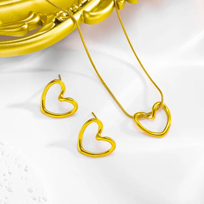 Wholesale Jewelry Cute Simple Style Roman Style Heart Shape 304 Stainless Steel 18K Gold Plated Earrings Necklace