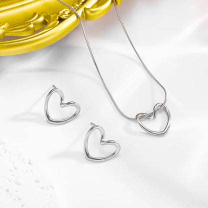 Wholesale Jewelry Cute Simple Style Roman Style Heart Shape 304 Stainless Steel 18K Gold Plated Earrings Necklace