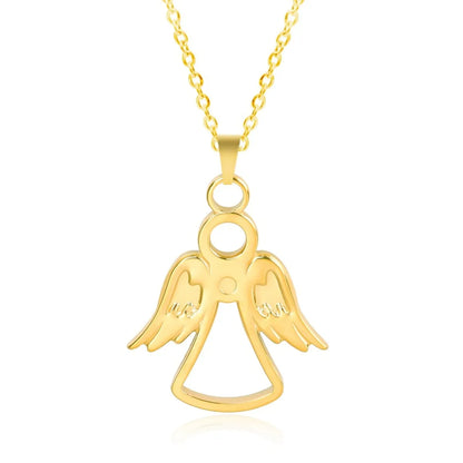 Wholesale Jewelry Cute Sweet Angel 304 Stainless Steel 18K Gold Plated Hollow Out Pendant Necklace