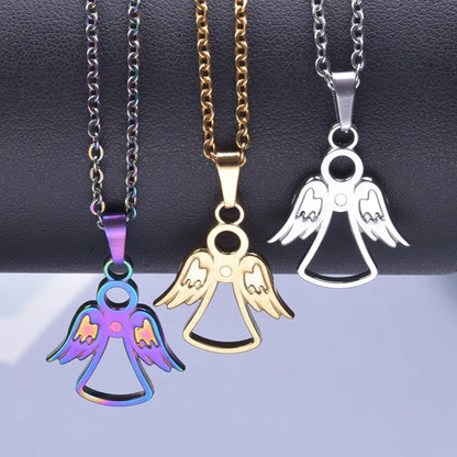 Wholesale Jewelry Cute Sweet Angel 304 Stainless Steel 18K Gold Plated Hollow Out Pendant Necklace