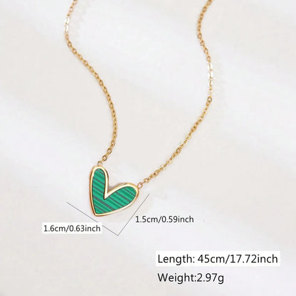 Wholesale Jewelry Cute Sweet Asymmetrical Heart Shape 304 Stainless Steel Acrylic 18K Gold Plated Inlay Pendant Necklace