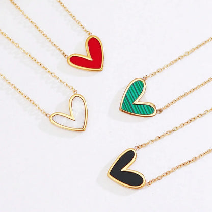 Wholesale Jewelry Cute Sweet Asymmetrical Heart Shape 304 Stainless Steel Acrylic 18K Gold Plated Inlay Pendant Necklace