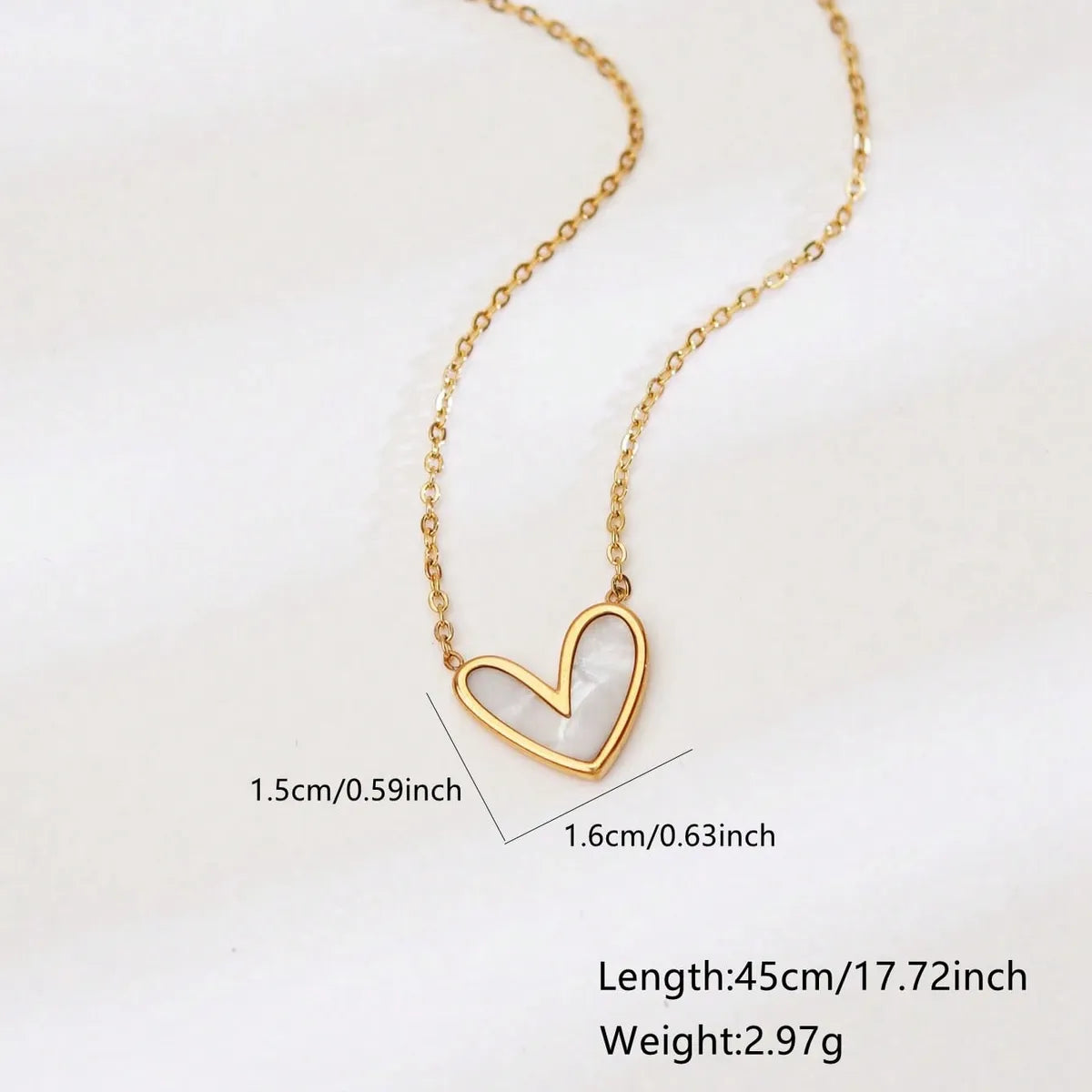 Wholesale Jewelry Cute Sweet Asymmetrical Heart Shape 304 Stainless Steel Acrylic 18K Gold Plated Inlay Pendant Necklace