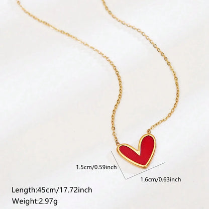 Wholesale Jewelry Cute Sweet Asymmetrical Heart Shape 304 Stainless Steel Acrylic 18K Gold Plated Inlay Pendant Necklace