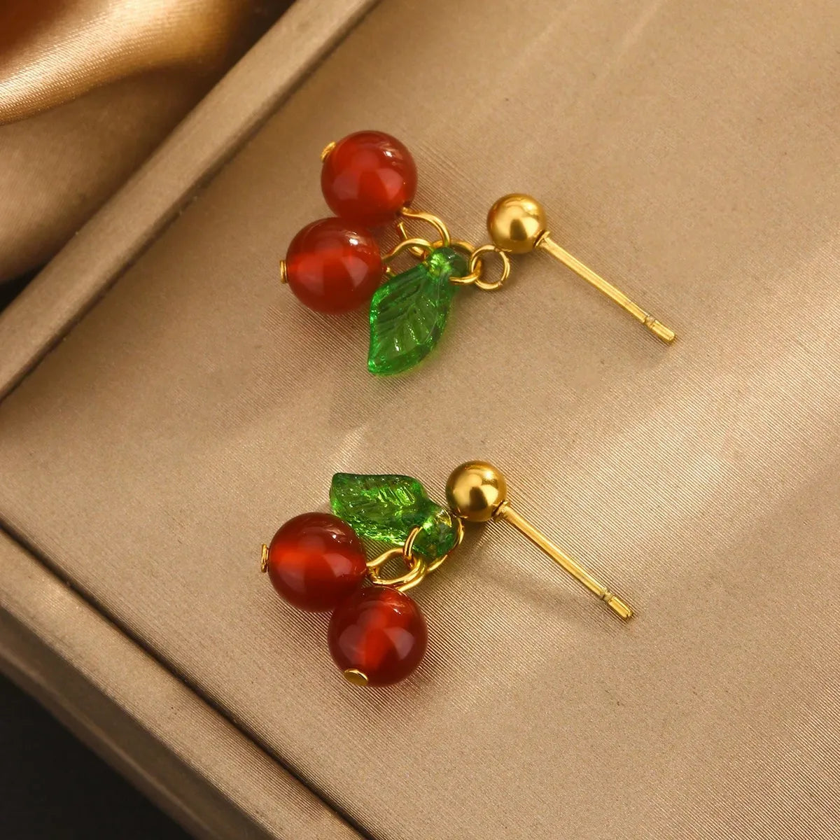 Wholesale Jewelry Cute Sweet Cherry Fruit 304 Stainless Steel 18K Gold Plated Plating Earrings Necklace Jewelry Set