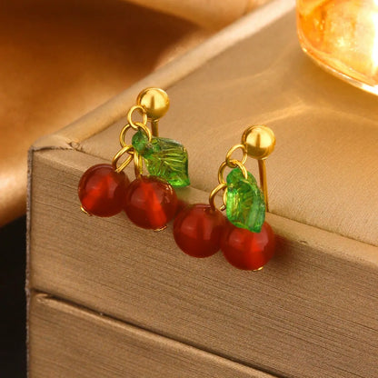 Wholesale Jewelry Cute Sweet Cherry Fruit 304 Stainless Steel 18K Gold Plated Plating Earrings Necklace Jewelry Set