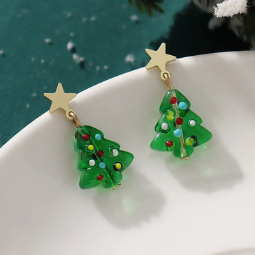 Wholesale Jewelry Cute Sweet Christmas Tree Glass Enamel Drop Earrings