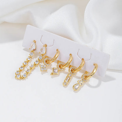 Wholesale Jewelry Cute Sweet Geometric Brass Zircon 18k Gold Plated Silver Plated Plating Inlay Drop Earrings