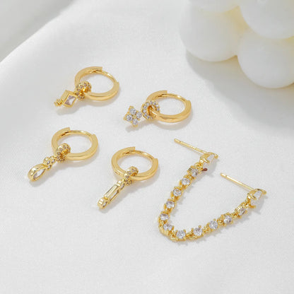 Wholesale Jewelry Cute Sweet Geometric Brass Zircon 18k Gold Plated Silver Plated Plating Inlay Drop Earrings