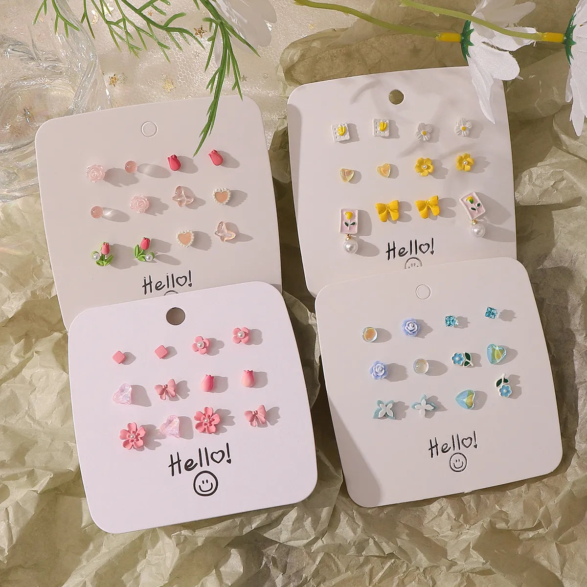 Wholesale Jewelry Cute Sweet Heart Shape Flower Butterfly Alloy Silver Plated Ear Studs