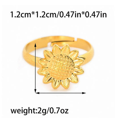 Wholesale Jewelry Cute Sweet Simple Style Sunflower Heart Shape Butterfly 304 Stainless Steel 14K Gold Plated Plating Hollow Out Adjustable Ring