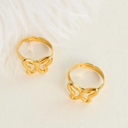 Wholesale Jewelry Cute Sweet Simple Style Sunflower Heart Shape Butterfly 304 Stainless Steel 14K Gold Plated Plating Hollow Out Adjustable Ring