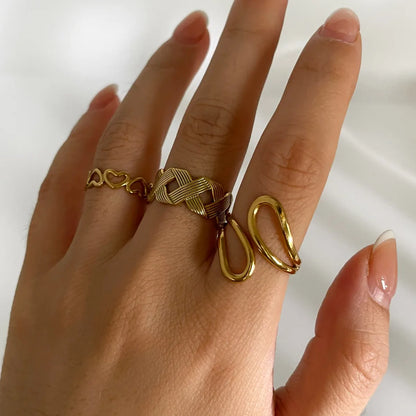 Wholesale Jewelry Cute Sweet Solid Color 316L Stainless Steel  18K Gold Plated Irregular Open Rings