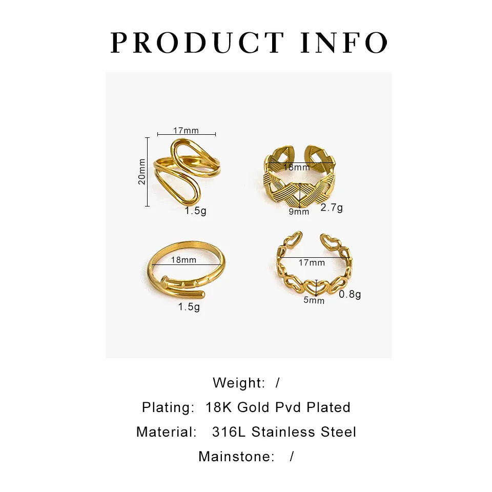 Wholesale Jewelry Cute Sweet Solid Color 316L Stainless Steel  18K Gold Plated Irregular Open Rings