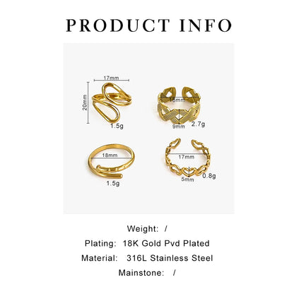 Wholesale Jewelry Cute Sweet Solid Color 316L Stainless Steel  18K Gold Plated Irregular Open Rings