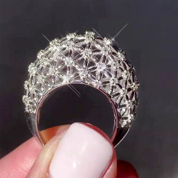 Wholesale Jewelry Daisy Crown Wave Pattern Copper Inlaid Zircon Women's Ring