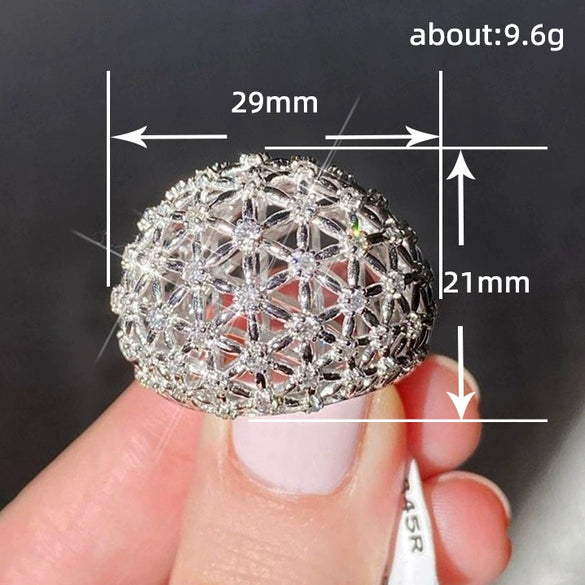 Wholesale Jewelry Daisy Crown Wave Pattern Copper Inlaid Zircon Women's Ring