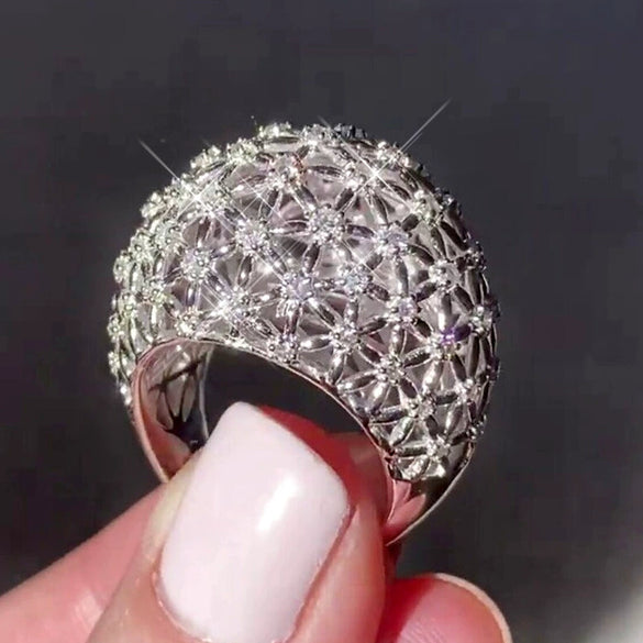 Wholesale Jewelry Daisy Crown Wave Pattern Copper Inlaid Zircon Women's Ring