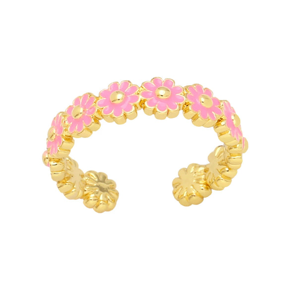 Wholesale Jewelry Daisy Enamel Copper Open Ring Electroplating Minimalist Design