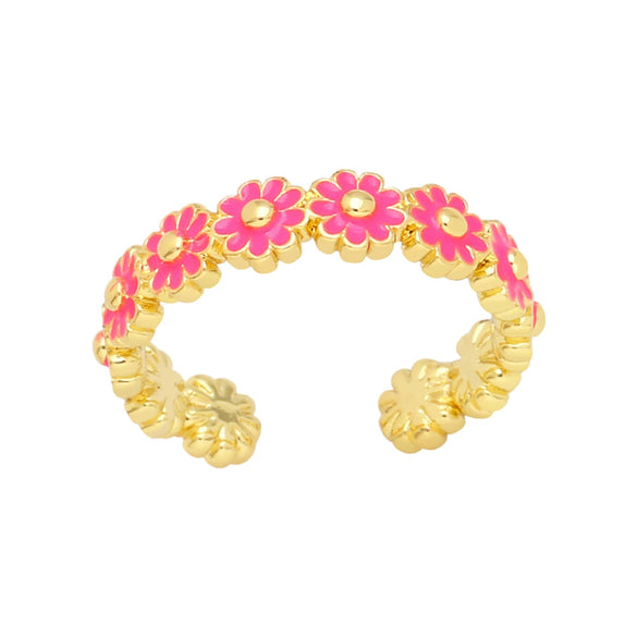 Wholesale Jewelry Daisy Enamel Copper Open Ring Electroplating Minimalist Design