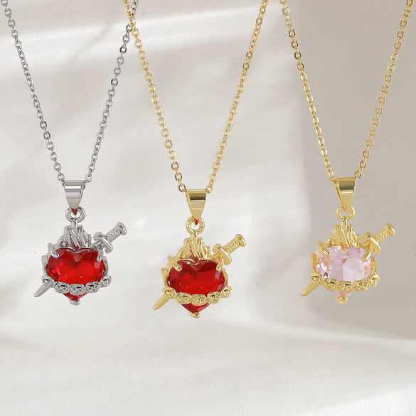 Wholesale Jewelry Dark Ins Love Rose Copper O Word Chain Sacred Heart Cross Pendant Diamondencrusted Fashion Crystal Necklace For Women