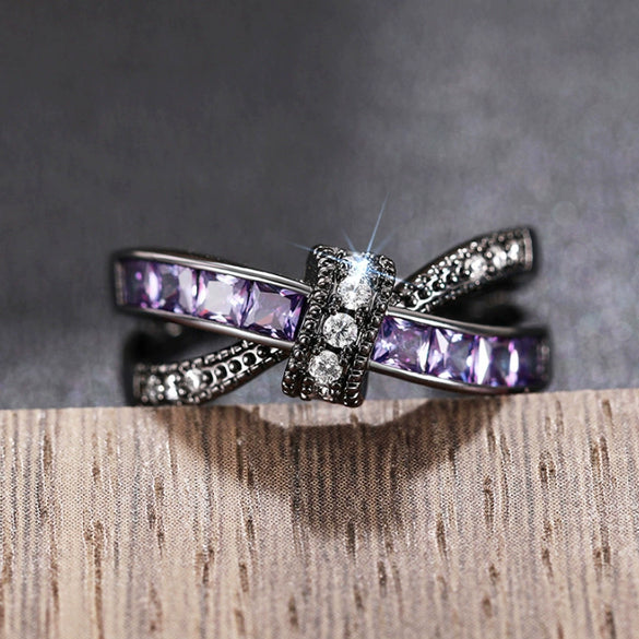 Wholesale Jewelry Dark Style Geometric Copper Ring With Zirconia Double Layer Design For Women