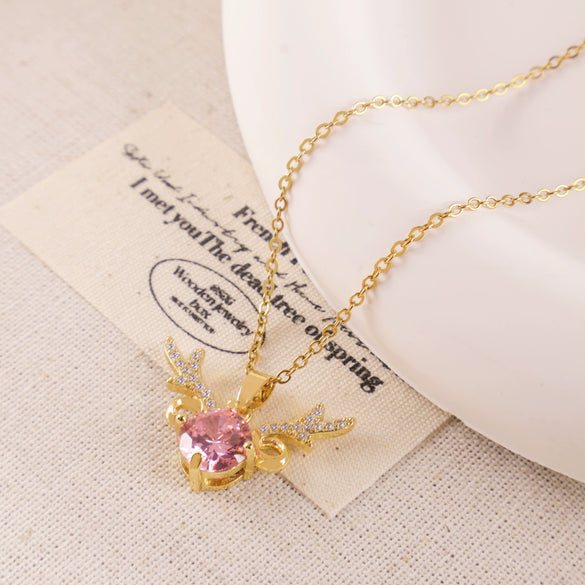 Wholesale Jewelry Deer Antler Titanium Steel And Copper Real Gold Plated Necklace Sweet Animal Style Fashion Accessories