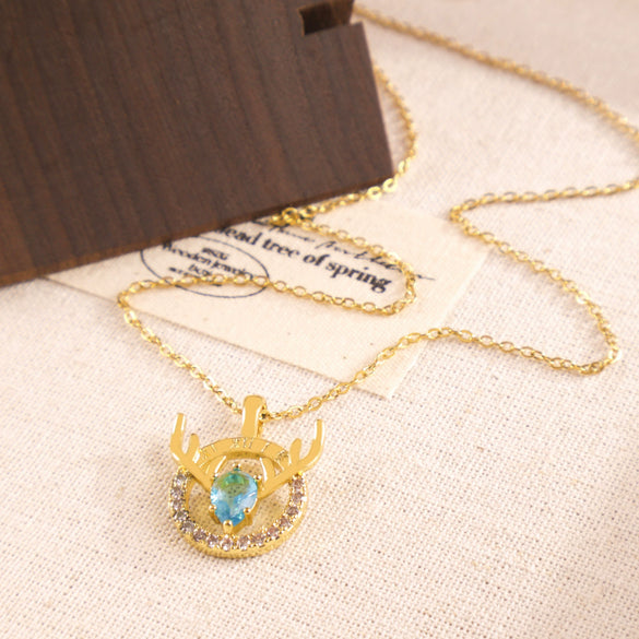 Wholesale Jewelry Deer Antler Titanium Steel And Copper Real Gold Plated Necklace Sweet Animal Style Fashion Accessories