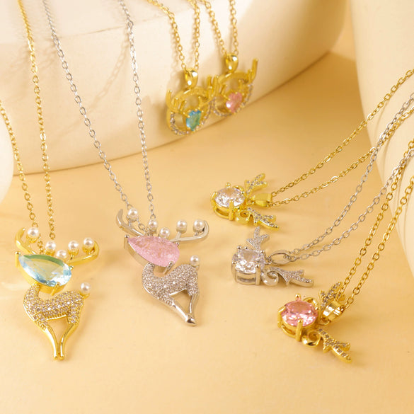 Wholesale Jewelry Deer Antler Titanium Steel And Copper Real Gold Plated Necklace Sweet Animal Style Fashion Accessories