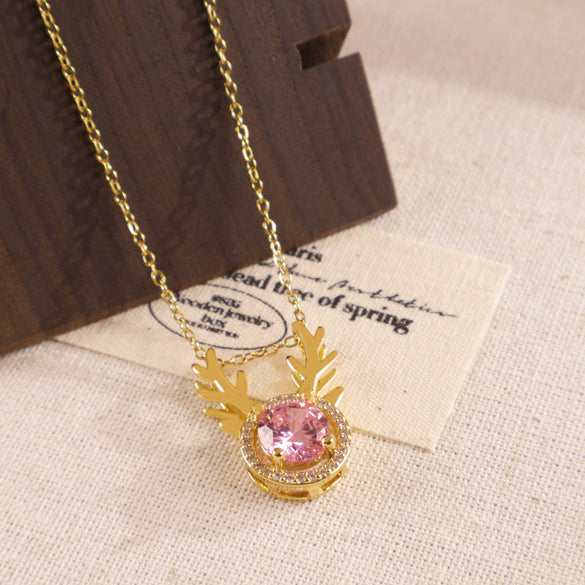 Wholesale Jewelry Deer Antler Titanium Steel And Copper Real Gold Plated Necklace Sweet Animal Style Fashion Accessories