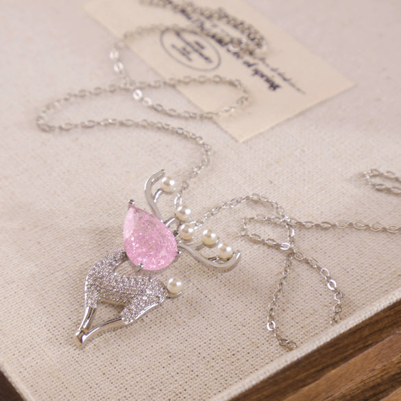 Wholesale Jewelry Deer Antler Titanium Steel And Copper Real Gold Plated Necklace Sweet Animal Style Fashion Accessories