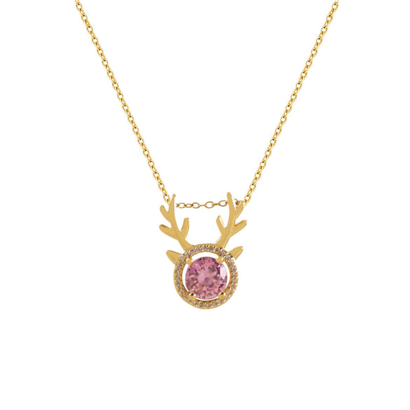 Wholesale Jewelry Deer Antler Titanium Steel And Copper Real Gold Plated Necklace Sweet Animal Style Fashion Accessories